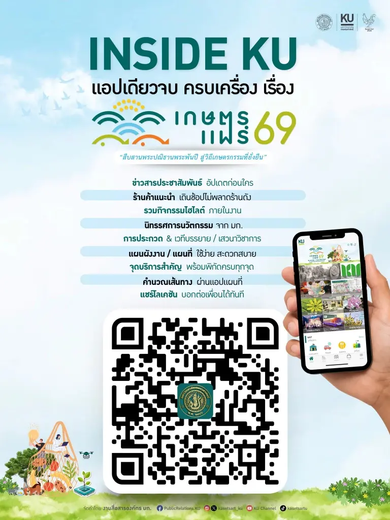 ดาวน์โหลดแอปพลิเคชัน INSIDE KU ทุกเรื่องต้องรู้สำหรับงานเกษตรแฟร์ 69 