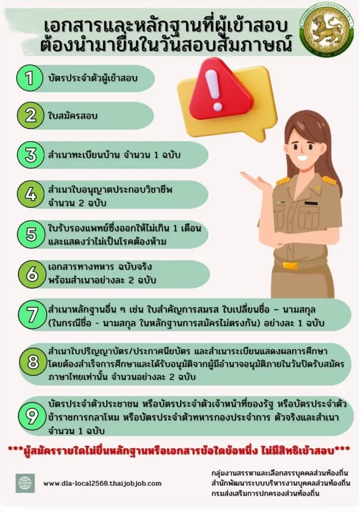 เอกสารและหลักฐานที่ผู้เข้าสอบต้องนำมายื่นในวันสอบสัมภาษณ์