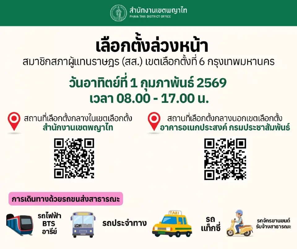 วิธีเดินทางไปเขตพญาไท เลือกตั้งล่วงหน้า 69