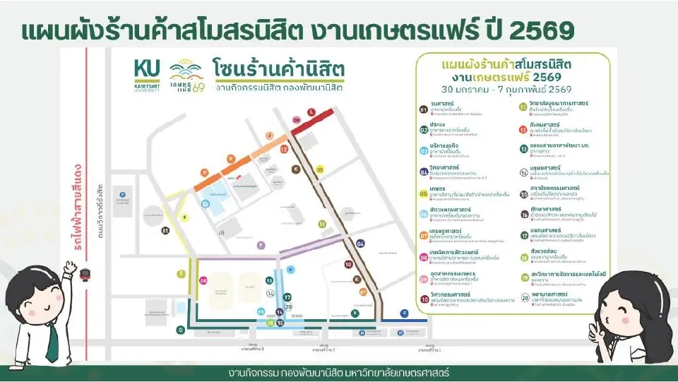 กิจกรรมไฮไลต์ แผนผังร้านค้านิสิต ในงานเกษตรแฟร์ 2569 