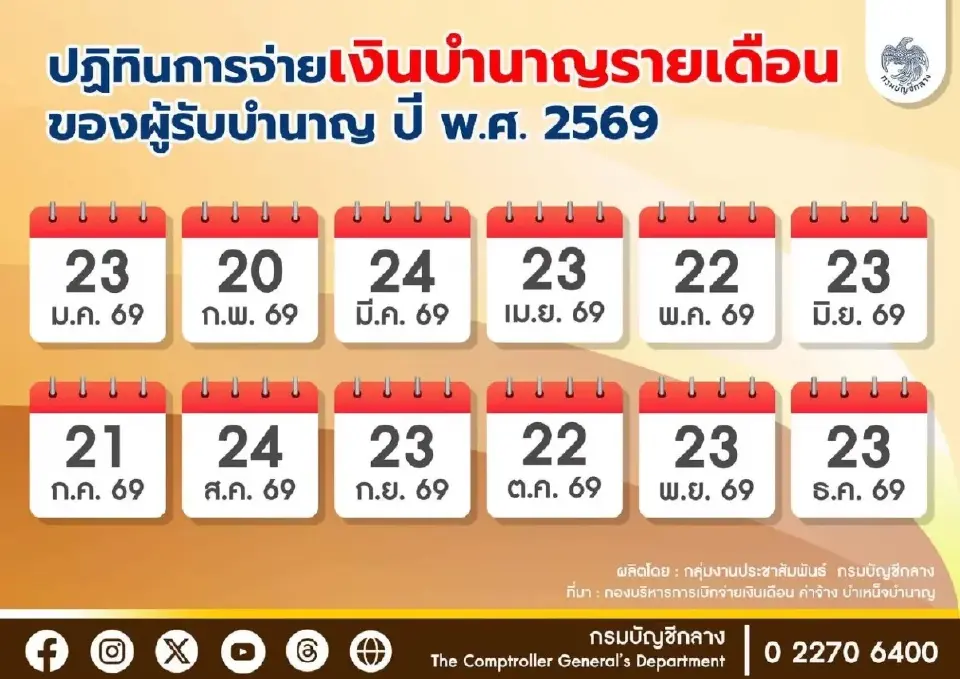 ปฏิทินจ่ายเงินบำนาญ 2569