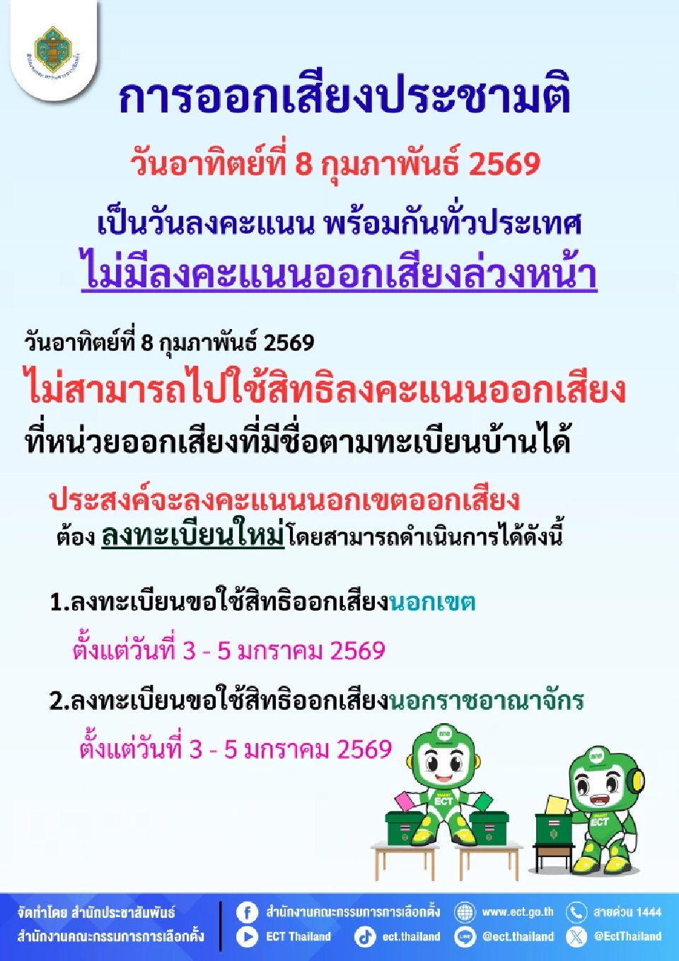 วิธีลงทะเบียนประชามติ 2569 นอกเขต ใช้สิทธิ 8 ก.พ. พร้อมกันทั่วปท.