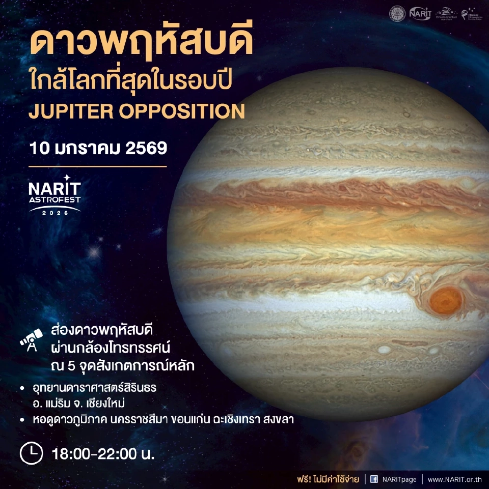 เที่ยววันเด็ก 2569 ชม ดาวพฤหัสบดีใกล้โลกที่สุดในรอบปี 10 ม.ค.นี้