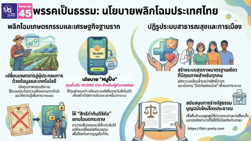 พรรคเป็นธรรมชูโยบาย“หมูปิ้ง-ไก่ย่าง”แก้หนี้นอกระบบ ดันเกษตรพรีเมียม