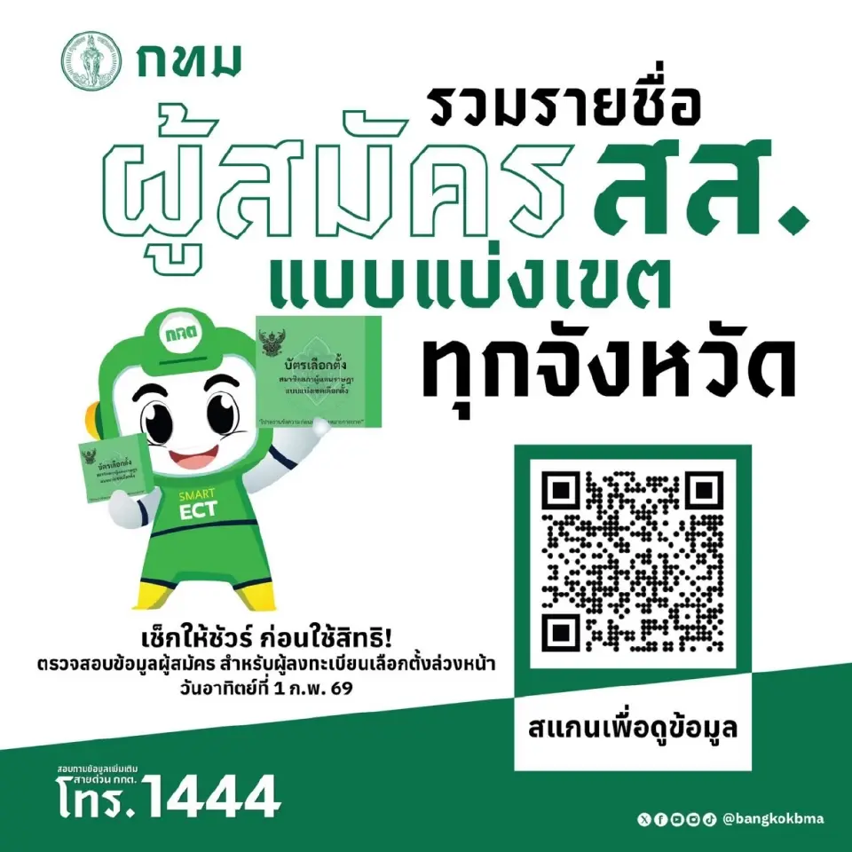 กทม. เปิดวาร์ป! รายชื่อ สส. 77 จังหวัด เช็กก่อนเข้าคูหาเลือกตั้งล่วงหน้า 1 ก.พ. นี้