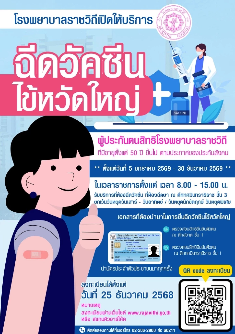 สิทธิประกันสังคม เช็กเงื่อนไข รพ.ราชวิถี ฉีดวัคซีนไข้หวัดใหญ่ฟรี