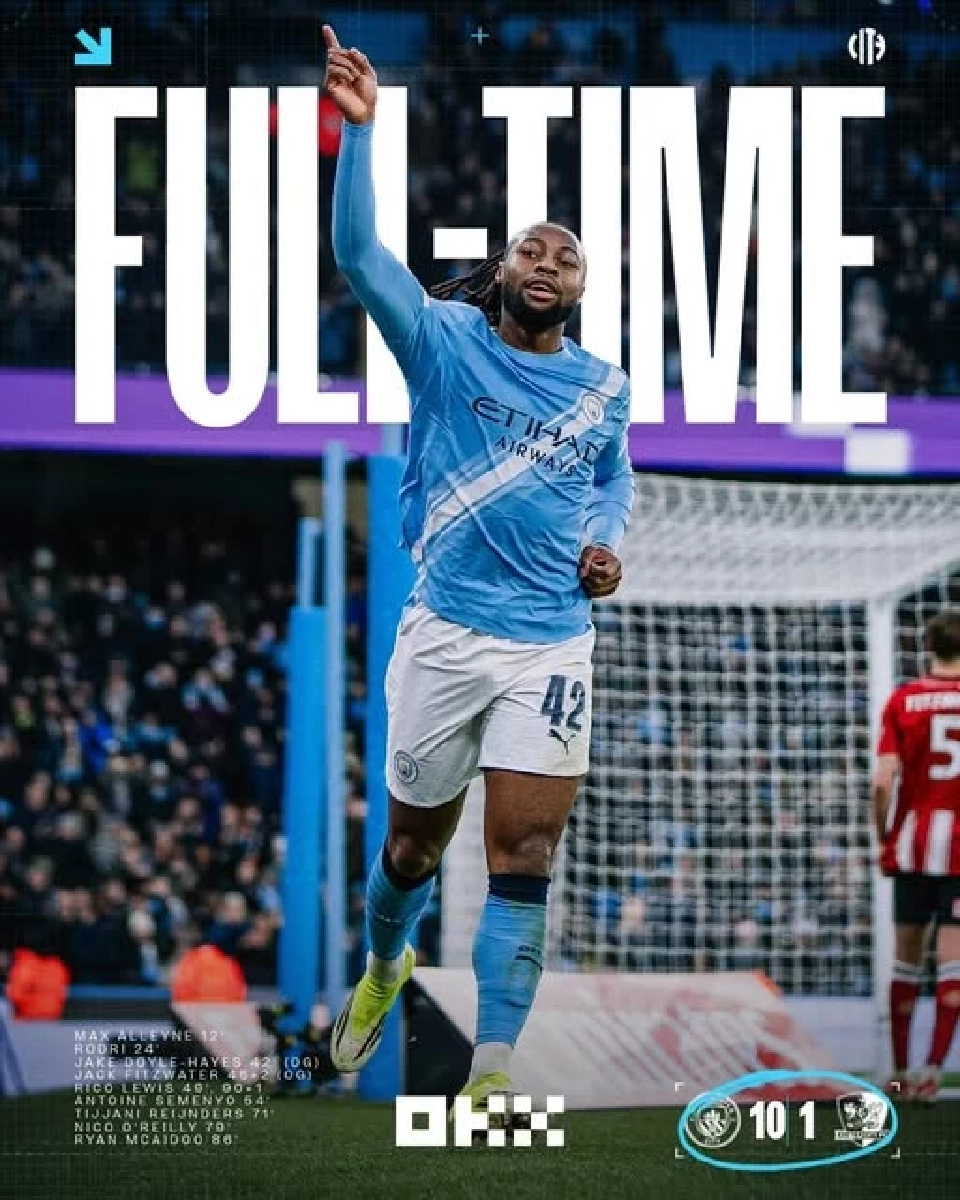 แมนซิตี้ ถล่ม เอ็กเซเตอร์ ซิตี้ 10-1