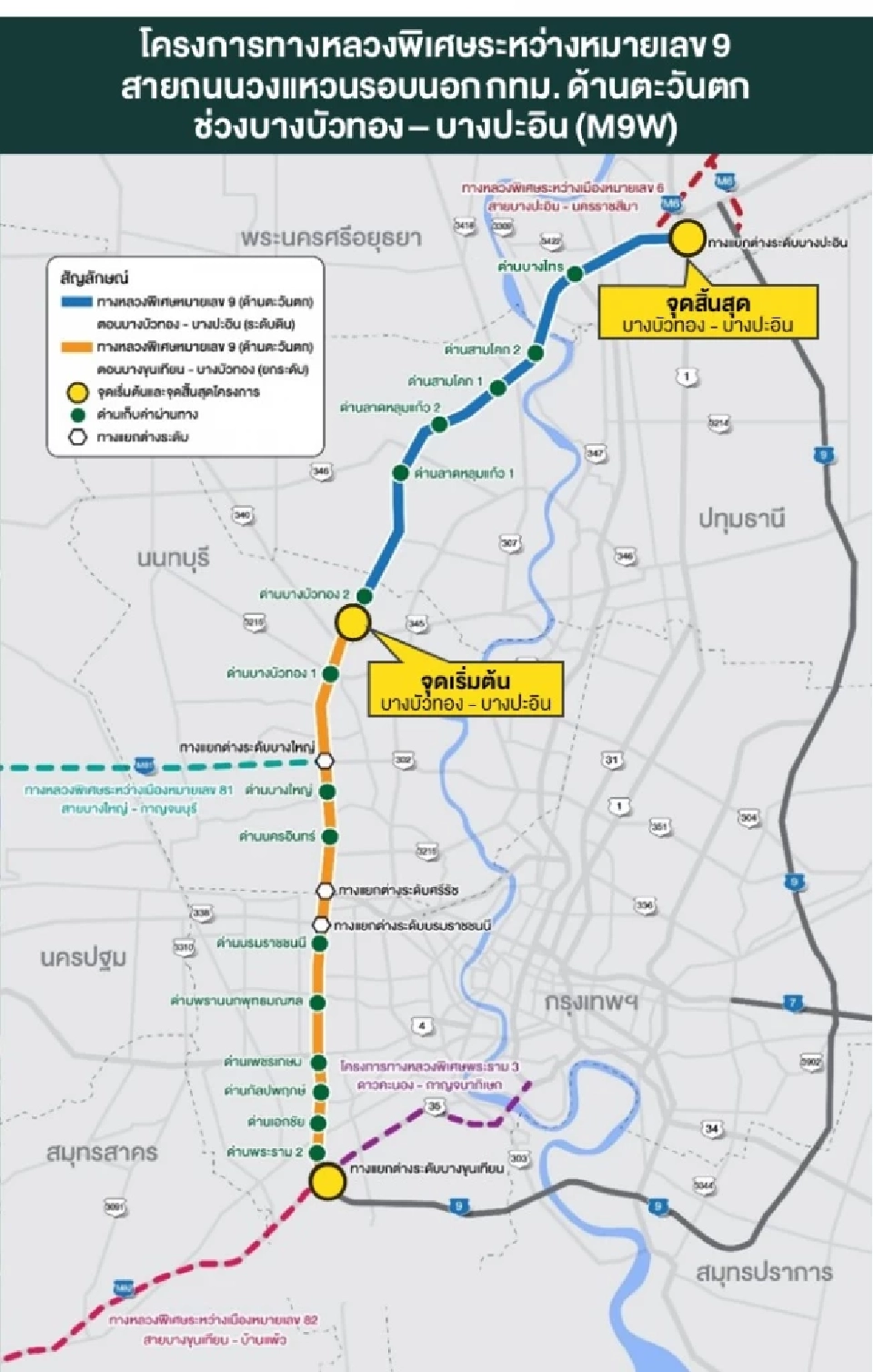 แนวเส้นทางมอเตอร์เวย์ บางบัวทอง-บางปะอิน