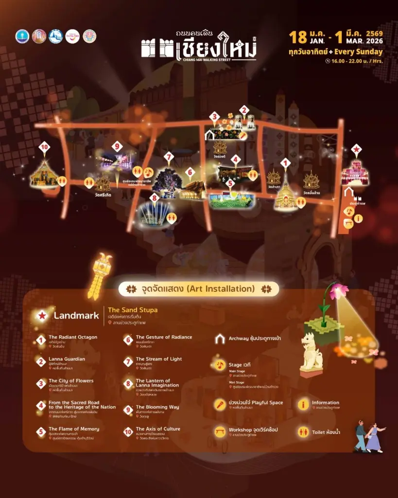 พิกัดจุดแสดงแสงสี ถนนคนเดินท่าแพ เชียงใหม่