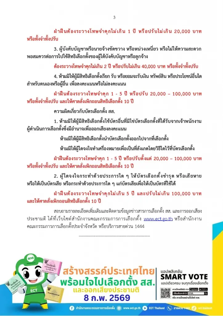 กกต.ประกาศสารพัด“ข้อห้าม”ผู้มีสิทธิเลือกตั้งทำผิดคุก-เพิกถอนสิทธิ