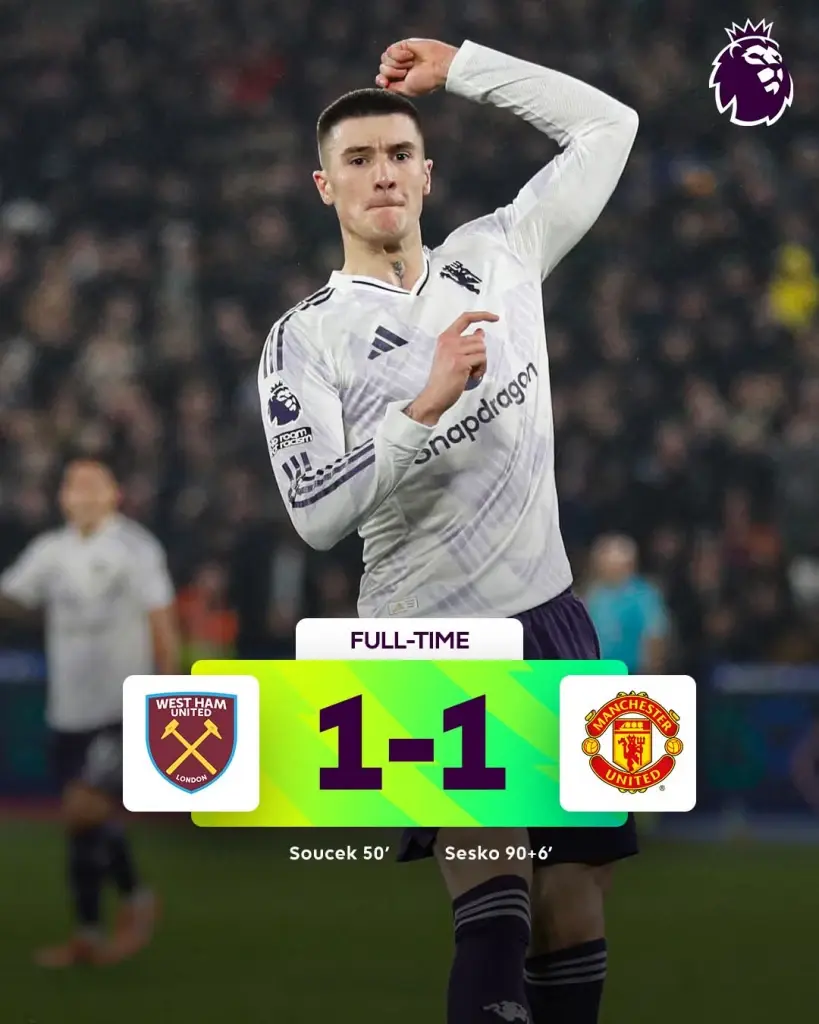 เวสต์แฮม​ เสมอ แมนฯยู​ไนเต็ด​ 1-1