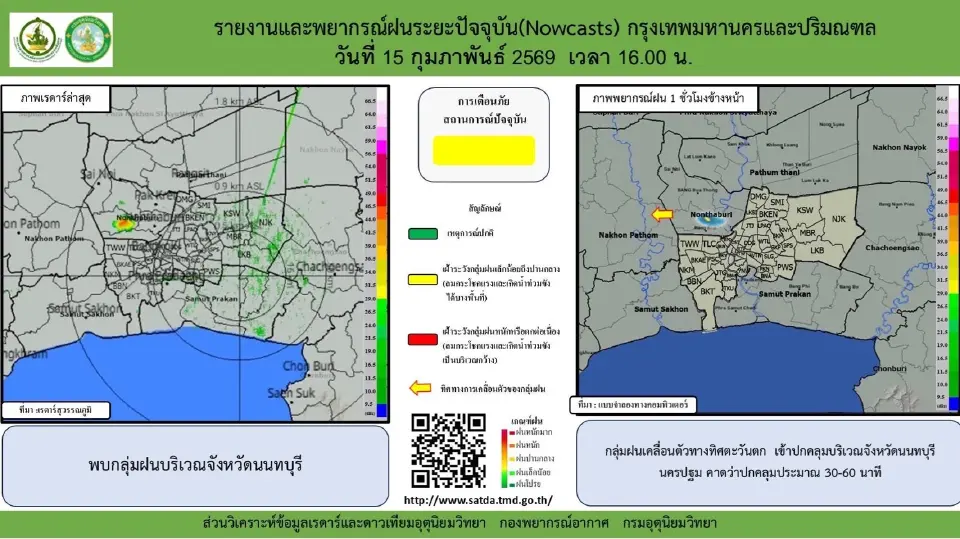 อากาศนนทบุรีวันนี้ กรมอุนิยมวิทยาล่าสุด แจ้งพบกลุ่มฝนเข้าปกคลุม 30-60 นาที