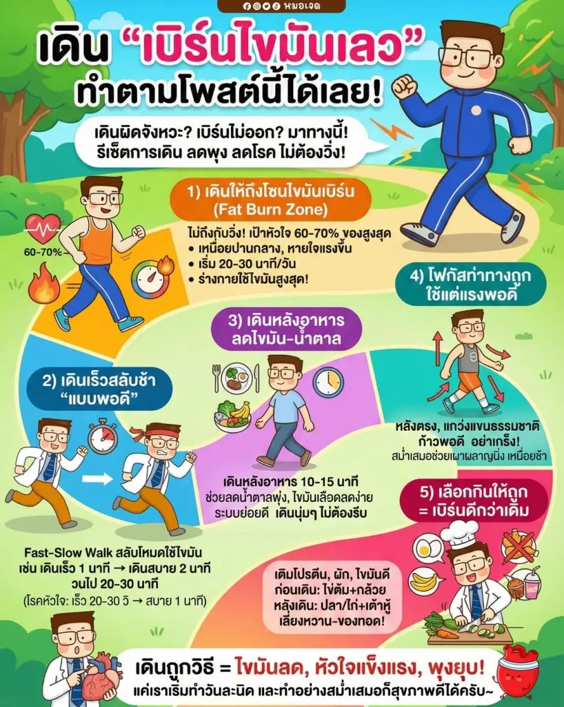 วิธีเดินออกกำลังกาย ‘เบิร์นไขมันเลว’ LDL 'หมอเจด' แนะเคล็ดลับ 5 วิธี 