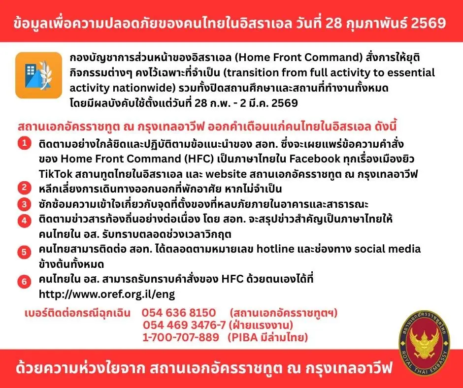 กระทรวงต่างประเทศ เตือนคนไทย เร่งหนีจาก อิหร่าน-อิสราเอล