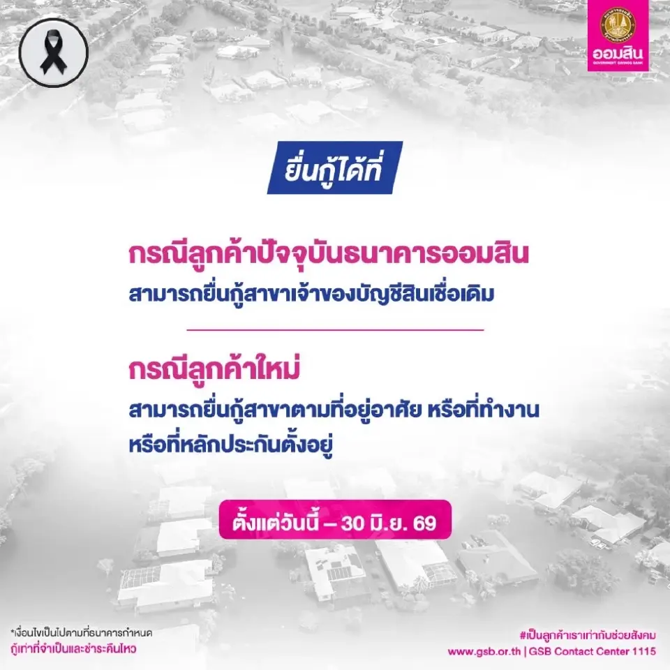 'ออมสิน' ปล่อยสินเชื่อฟื้นฟูน้ำท่วมภาคใต้ ปลอดเงินต้นดอกเบี้ย 0% 