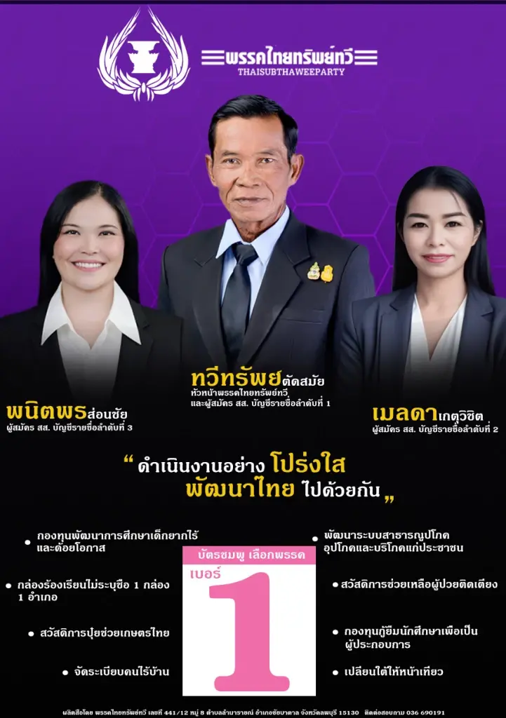 เปิดรายชื่อหัวหอก สส.บัญชีรายชื่อ 3 คนตัวแทนพรรคไทยทรัพย์ทวี