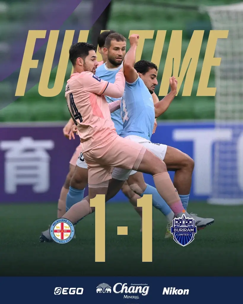 ผลบอลบุรีรัมย์ ล่าสุด ช็อกนาทีบาป โดน เมลเบิร์น ไล่เจ๊าทดเจ็บ 1-1 ศึก ACL Elite