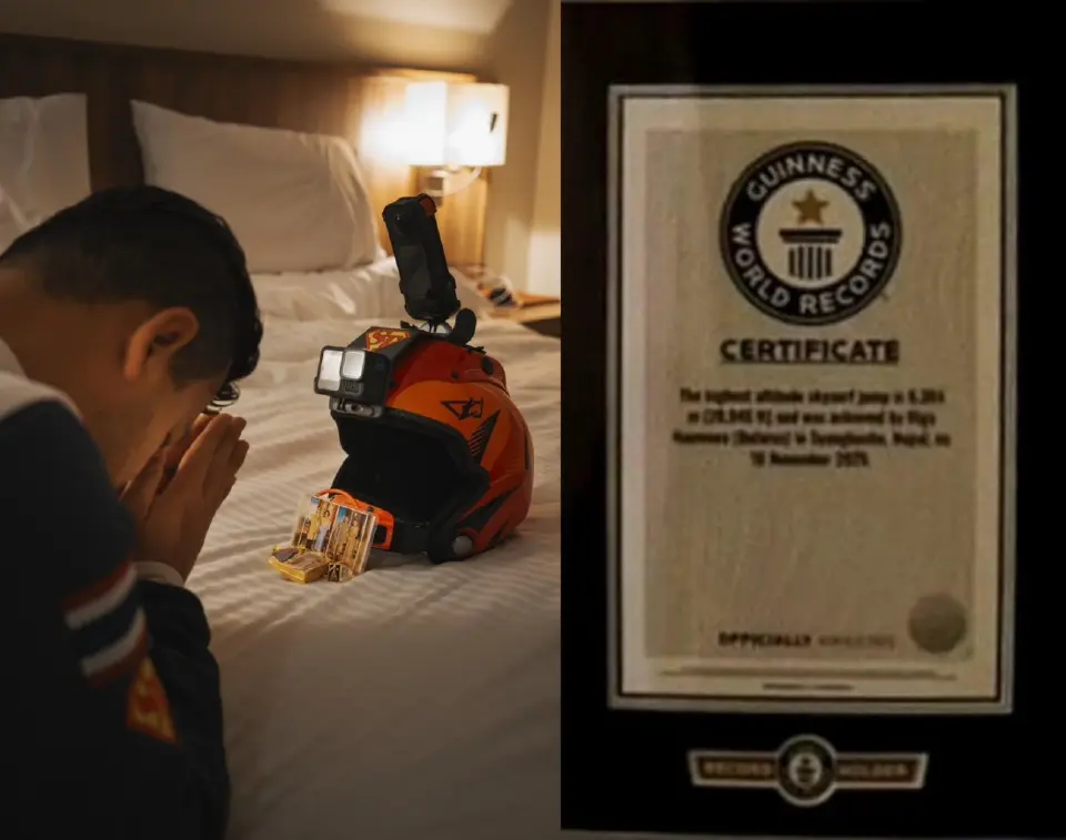 Guinness บันทึกสถิติที่ 3 'ซุปเปอร์ตุ้ม' คนไทยคนแรก โดดร่มลงภูเขาไฟสูงสุดในโลก