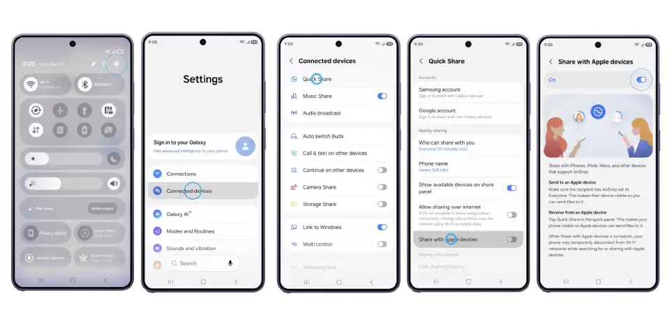 ซัมซุง อัปเดตฟีเจอร์ Quick Share บน Galaxy S26 ส่งไฟล์ข้ามไป iPhone