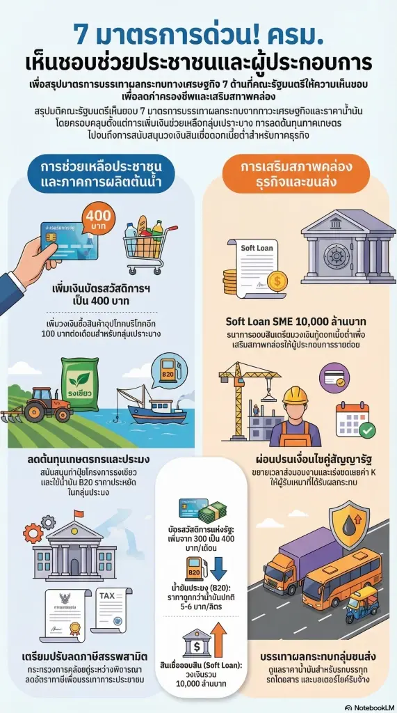 ครม.นัดพิเศษ เห็นชอบ 7 มาตรการ ลดภาษีสรรพสามิตน้ำมัน-เติมเงินบัตรสวัสดิการ