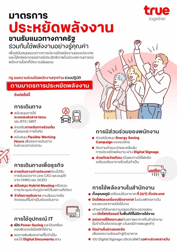 ‘TRUE’ รับนโยบายมติ ครม.  work from hoem ออก 5 มาตรการประหยัดพลังงาน