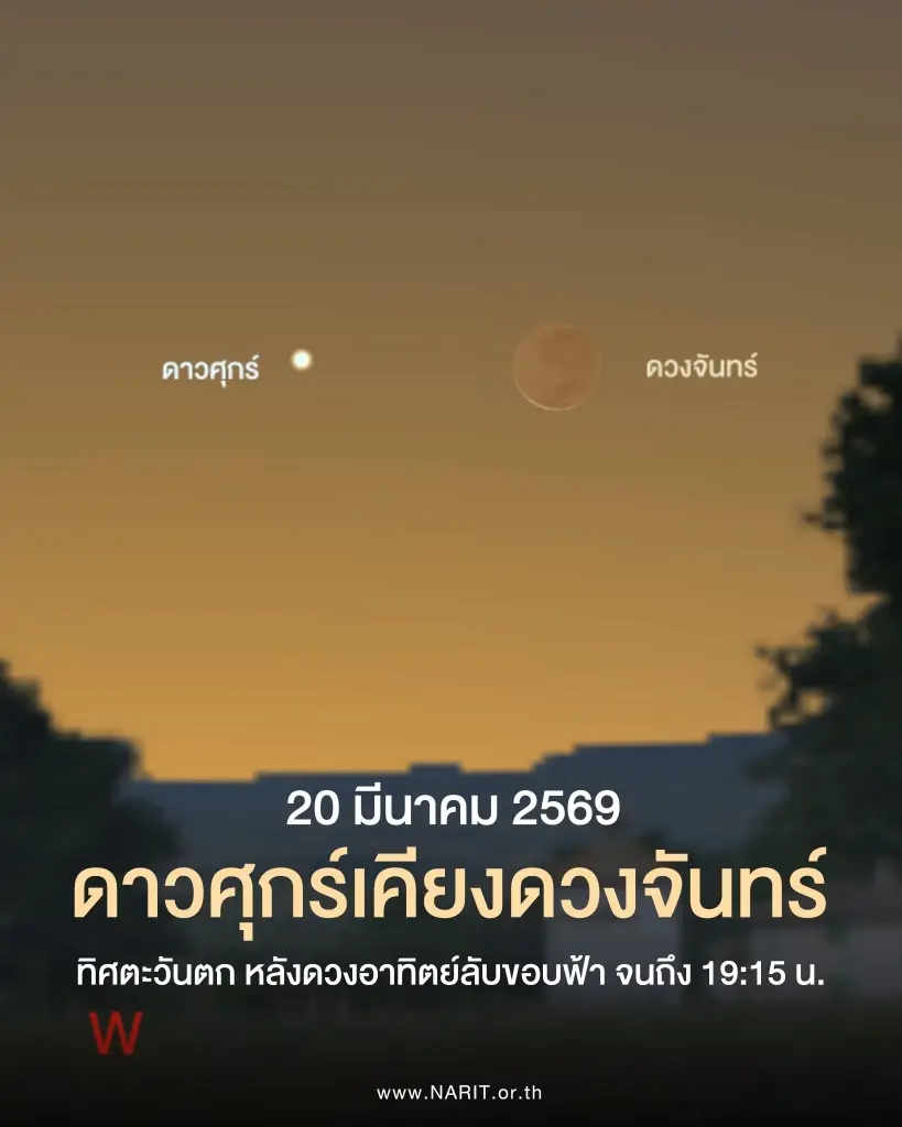 คืนนี้ 20 มี.ค. ชม ดาวศุกร์เคียงดวงจันทร์ สังเกตเห็นทางทิศตะวันตก
