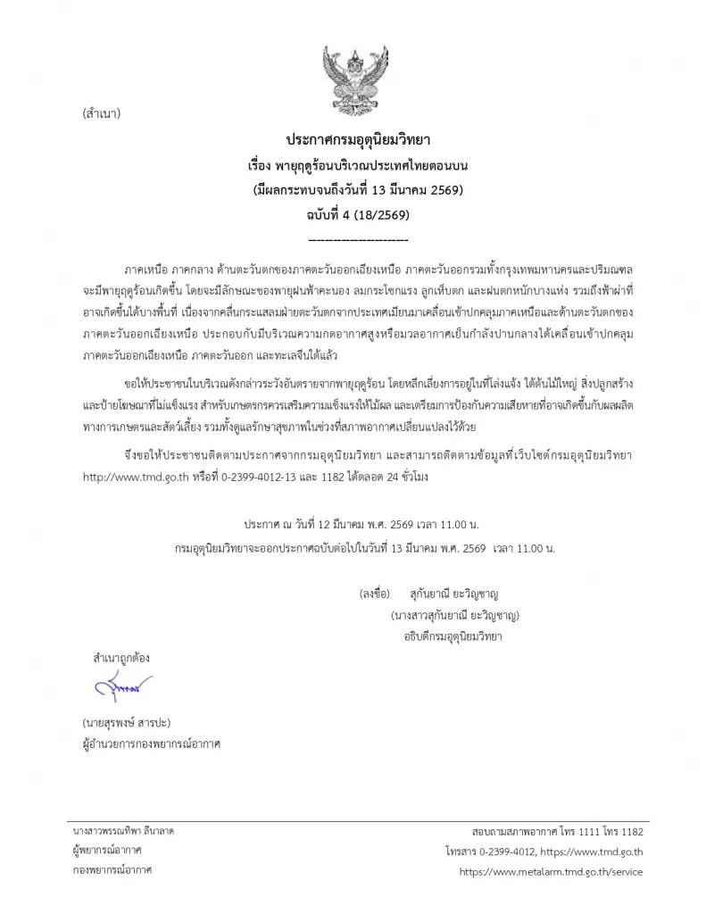 กรมอุตุนิยมวิทยา เตือนฉบับที่ 4 วันนี้ "พายุฤดูร้อนถล่ม"30 จังหวัดทั่วไทยรวมกทม.ปริมณฑล เช็กพื้นที่เสี่ยงพายุฝนฟ้าคะนองที่นี่