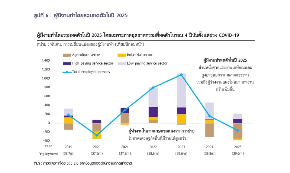 รูปที่ 6 : ผู้มีงานทำโดยรวมหดตัวในปี 2025