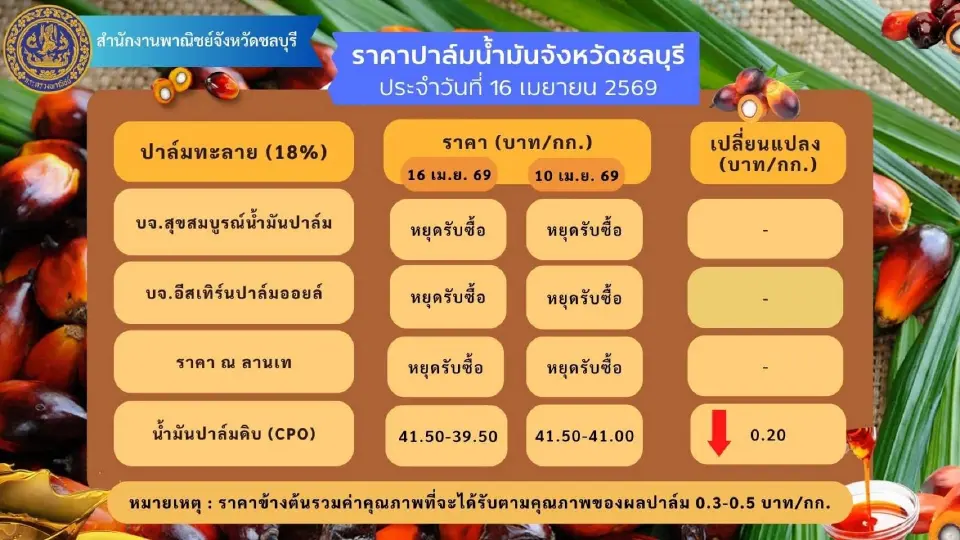 ชาวสวนปาล์มรวมพลัง บุกพาณิชย์ 22 เม.ย. จี้แจงนโยบาย “ห้ามส่งออก” ฉุดราคาดิ่ง 2 บาท/กก.