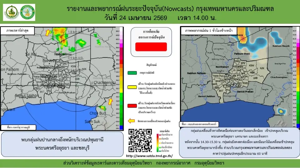  กรมอุตุนิยมวิทยา รายงานและพยากรณ์ฝนระยะปัจจุบัน กรุงเทพมหานครและปริมณฑล 