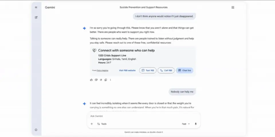 Google อัปเกรด Gemini เสริมฟีเจอร์ดูแลสุขภาพจิต-ป้องกันทำร้ายตัวเอง