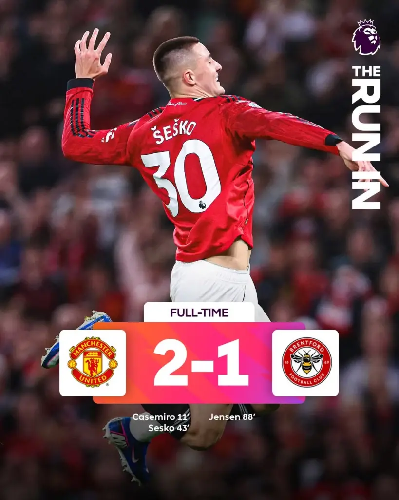 แมนยู ชนะ เบ​รนท์​ฟอร์ด​ สรุปผลบอลสด ตารางคะแนนพรีเมียร์ลีกล่าสุดที่นี่