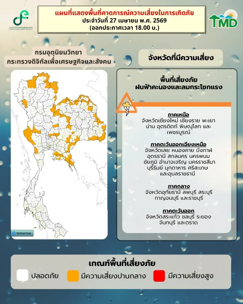 สภาพอากาศวันนี้ -พรุ่งนี้ กรมอุตุนิยมวิทยา พยากรณ์อากาศ 24 ชั่วโมงข้างหน้า