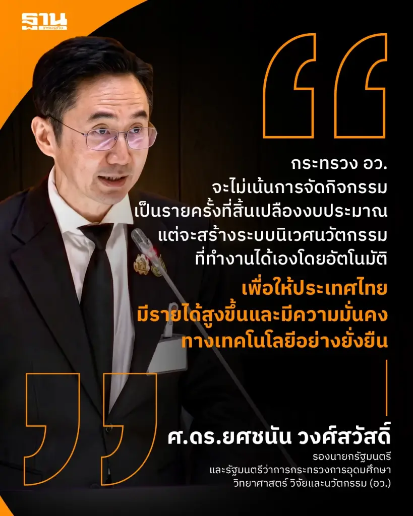 ‘ยศชนัน’ ประกาศกลางสภา ไทยไม่สูญเสียเอกราชเทคโนโลยี ชู R&D กู้เศรษฐกิจ