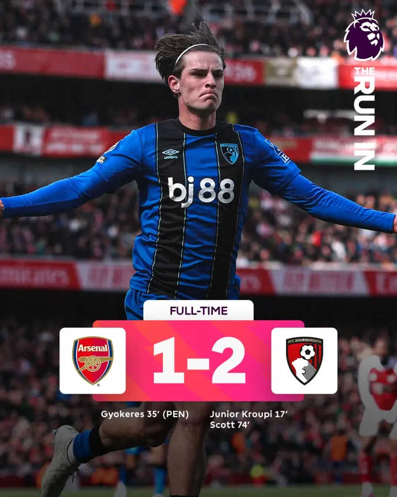 อาร์เซนอล แพ้ บอร์นมัธ 1-2 