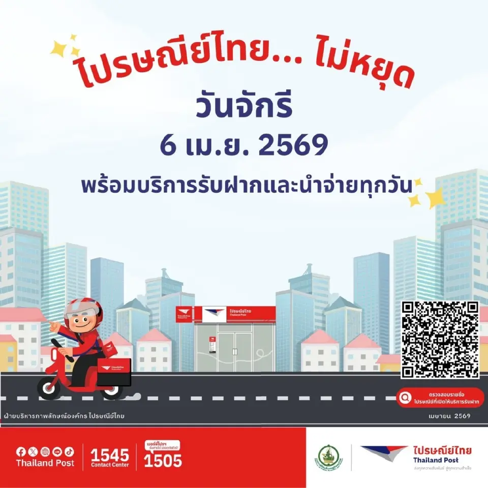 ไปรษณีย์ไทยวันจักรีหยุดไหม