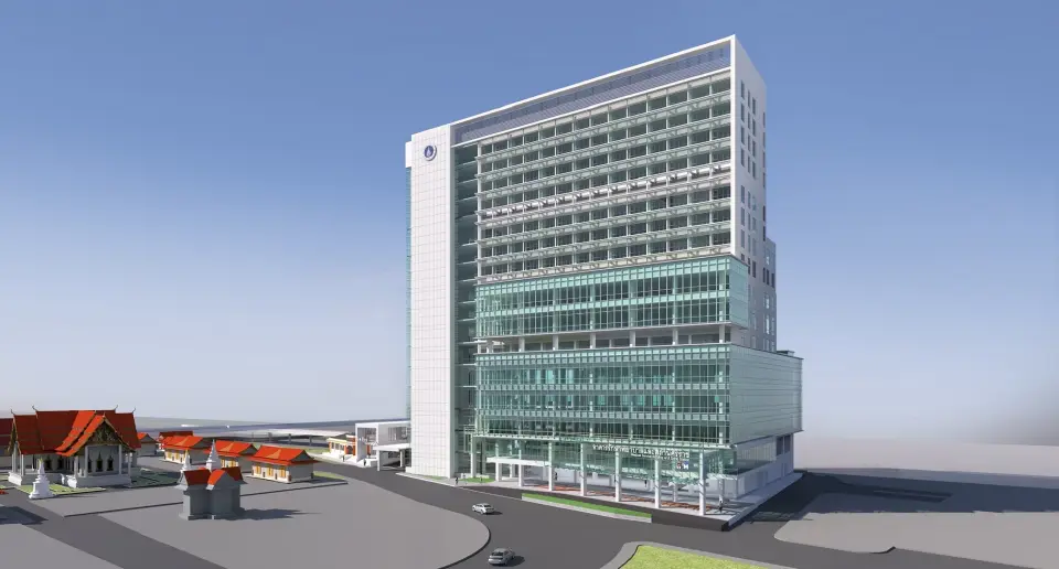 รูปแบบอาคารรักษาพยาบาลและสถานีศิริราชที่เชื่อมต่อโครงการรถไฟฟ้าส่วนต่อขยายสายสีแดง 