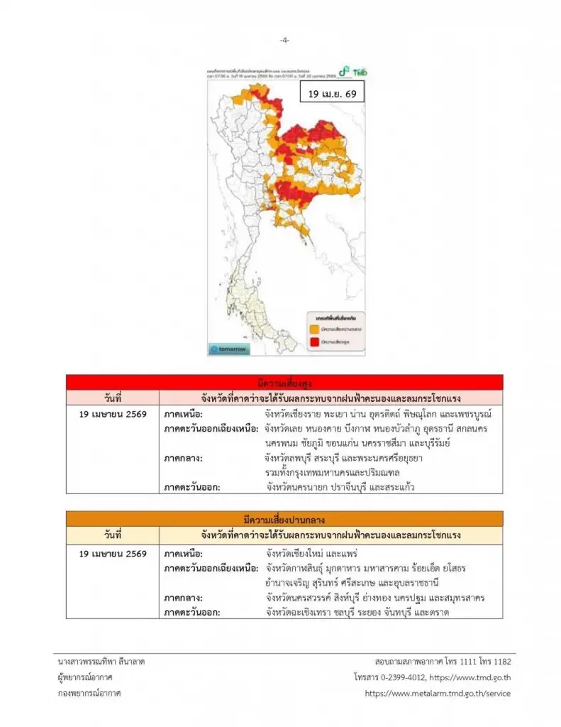เกาะติด ‘พายุฤดูร้อน’ ฉบับที่ 7 ไทยตอนบนอ่วม! กรมอุตุฯ ย้ำระวังฝนถล่ม-ลูกเห็บตกถึง 20 เม.ย. นี้