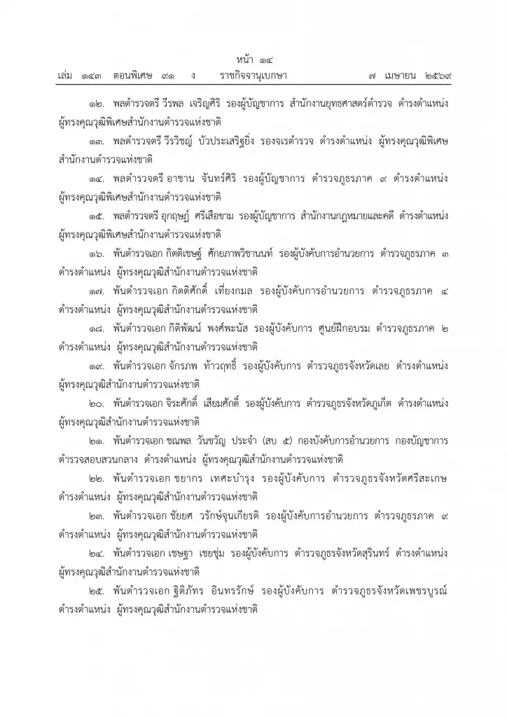 โปรดเกล้าฯ แต่งตั้งข้าราชการตํารวจ พร้อมพระราชทานยศนายพล 60 ราย
