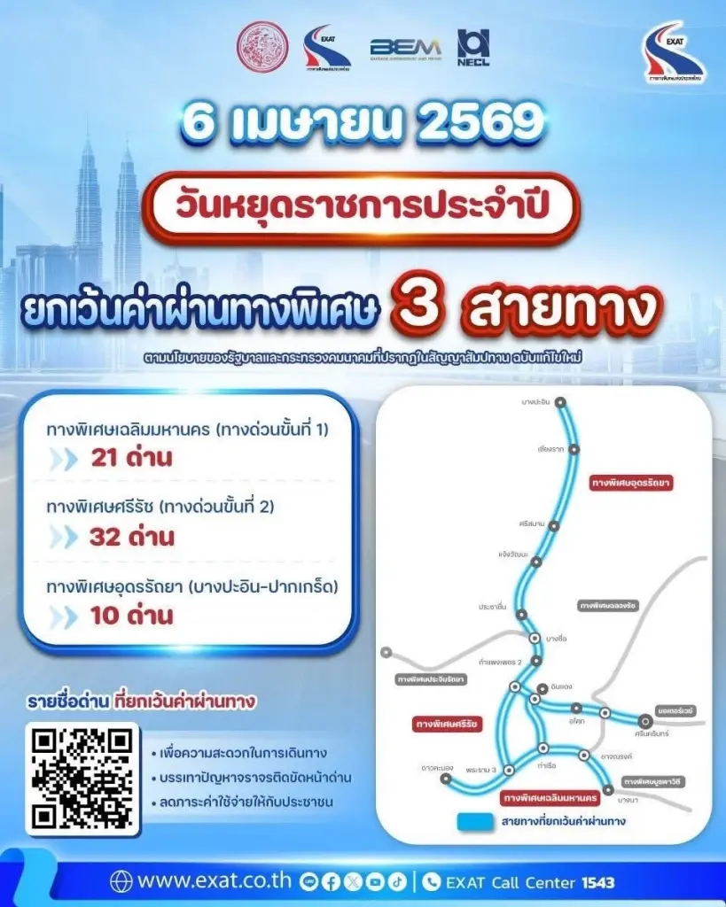 ขึ้นทางด่วนฟรีวันจักรี 2569