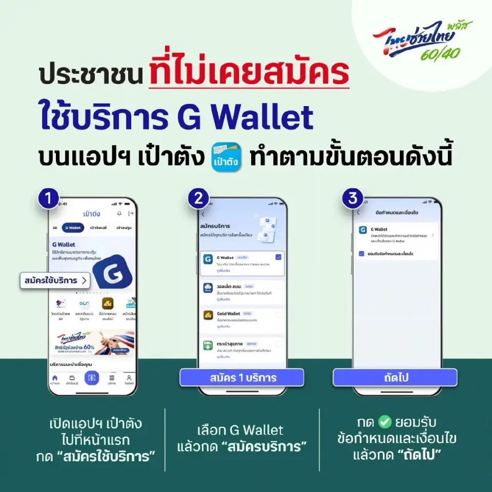 ประชาชน ที่ไม่เคยสมัคร ใช้บริการ G Wallet บนแอปฯเป๋าตัง
