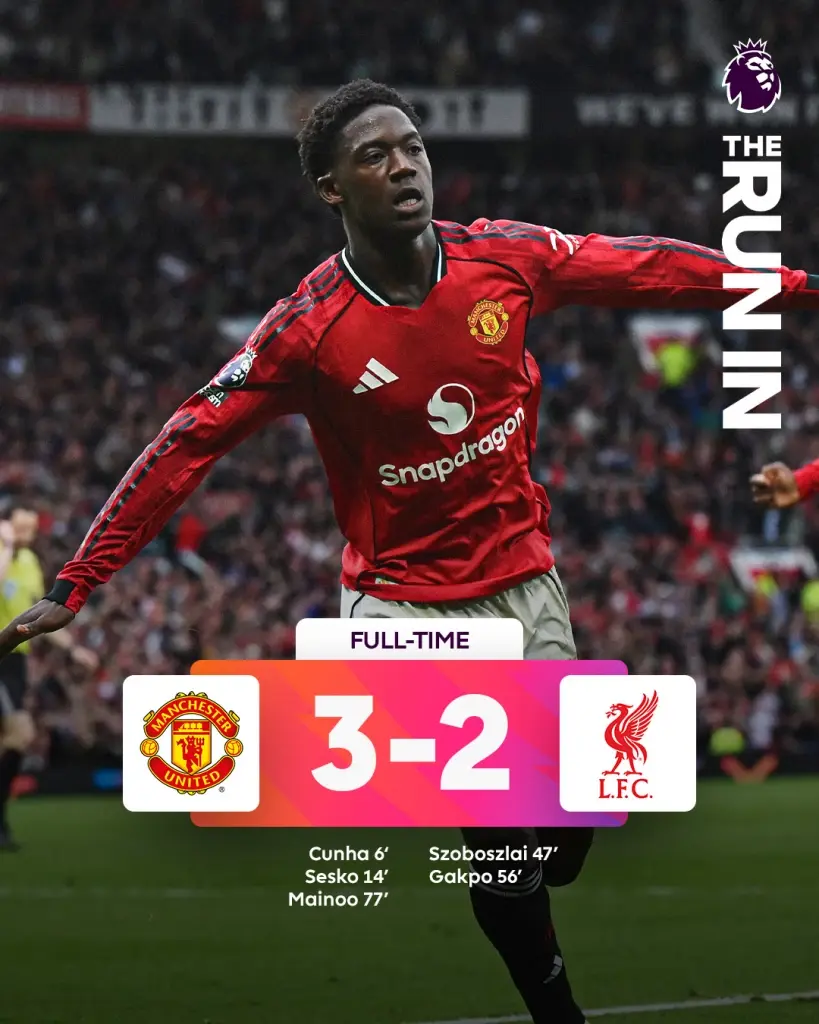แมนฯยูไนเต็ด ชนะ ลิเวอร์พูล 3-2 