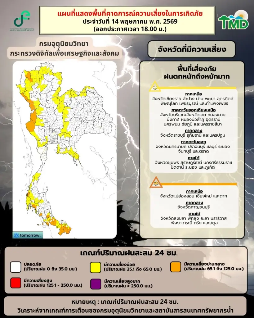 กรมอุตุฯเตือนฉบับ 4 พรุ่งนี้ 15 พ.ค. 45 จว.ฝนตกหนัก ใต้คลื่นสูง 2-3 เมตร