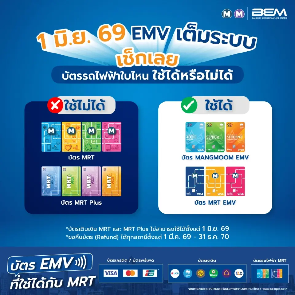 ประเภทบัตรรถไฟฟ้า MRT ที่ใช้ได้-ใช้ไม่ได้