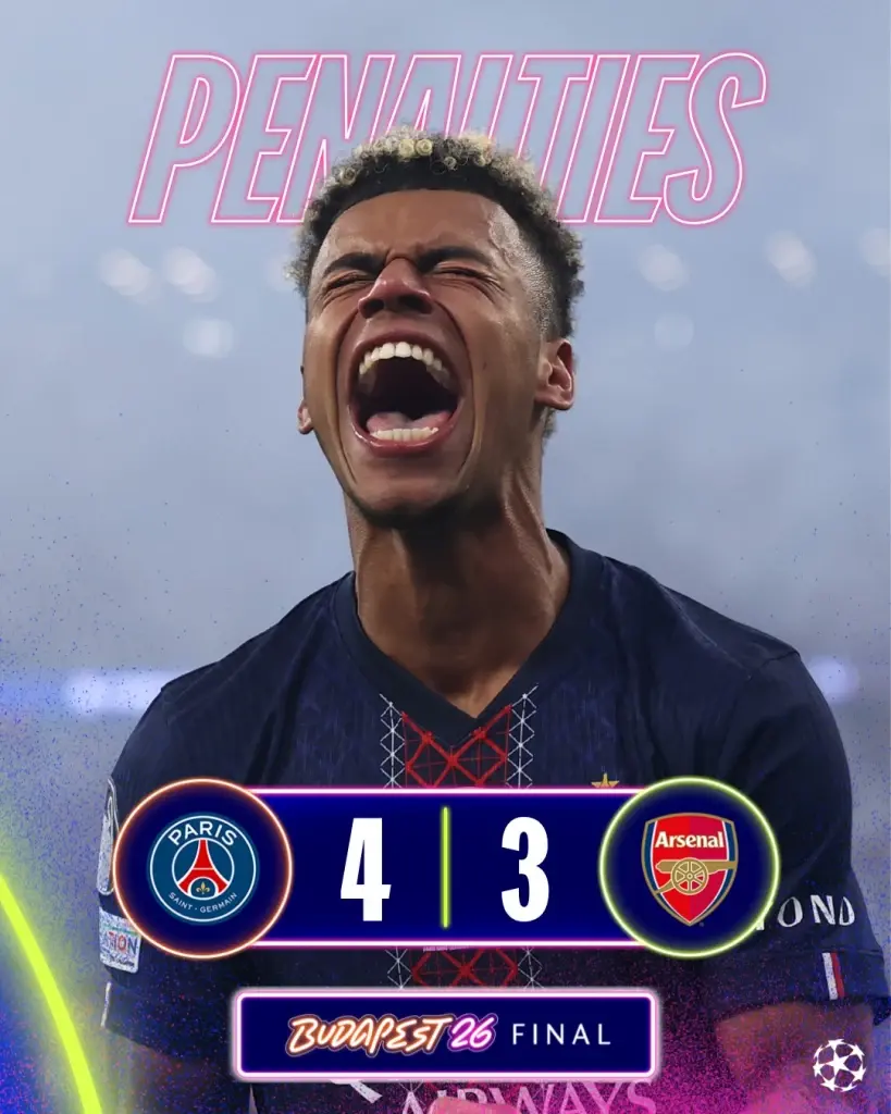 เปแอสเช แม่นเป้า ดวลจุดโทษชนะ อาร์เซนอล 4-3 คว้าแชมป์ยูฟ่า แชมเปียนส์ ลีก UCL 2025/26 ไปครองเป็นสมัย 2 