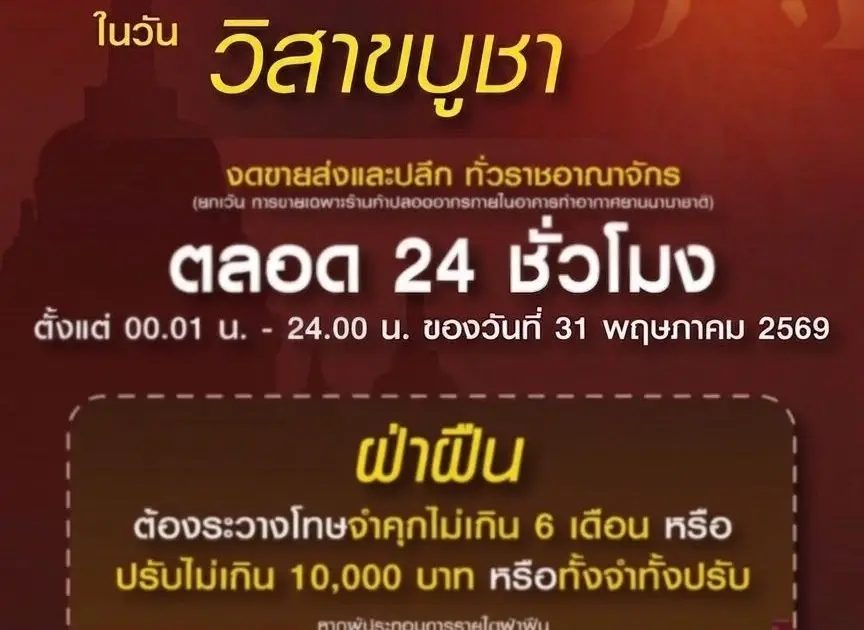 วันวิสาขบูชา งดขายเหล้าเบียร์ไหม