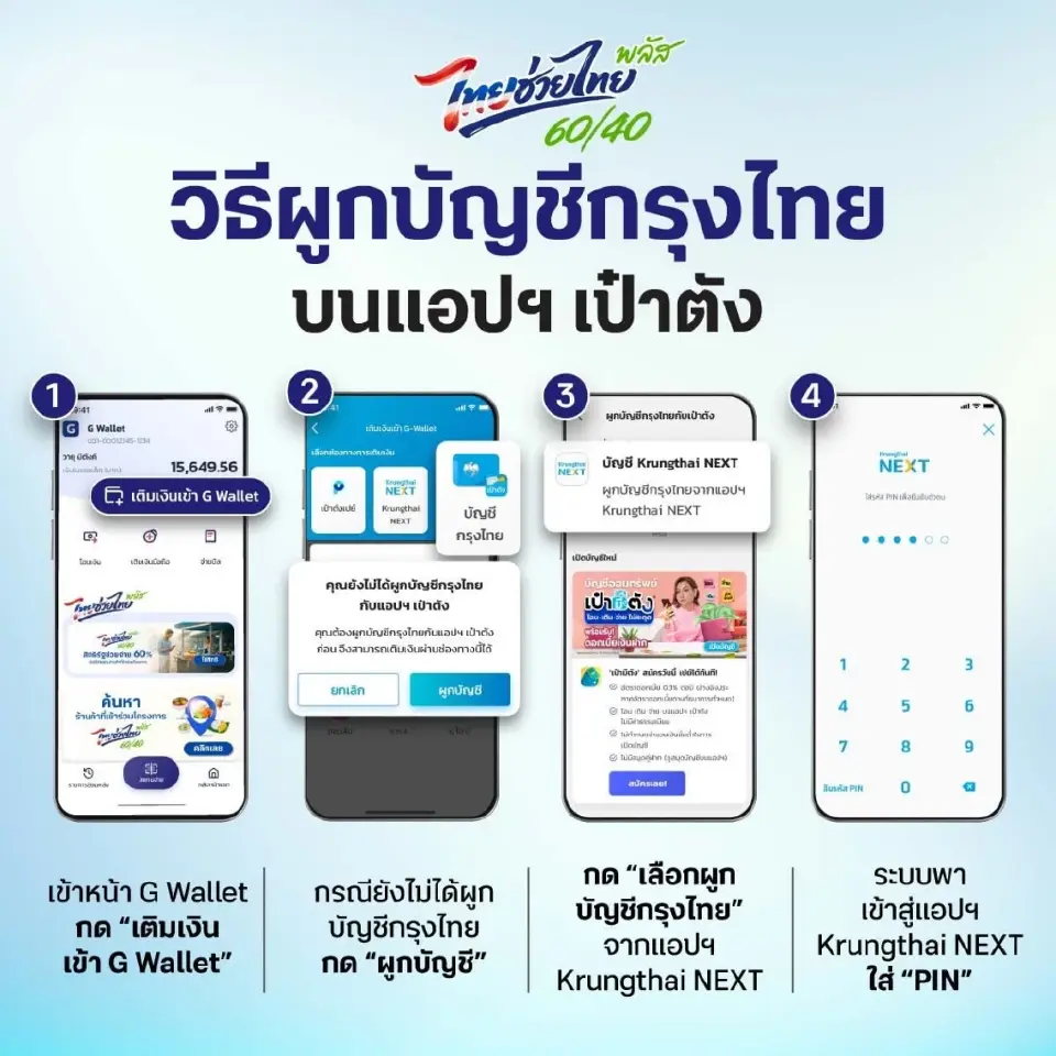 เติมเงินเข้า G Wallet กรุงไทย สแกนใช้จ่ายร้านค้าถุงเงิน ไทยช่วยไทยพลัส 60/40 
