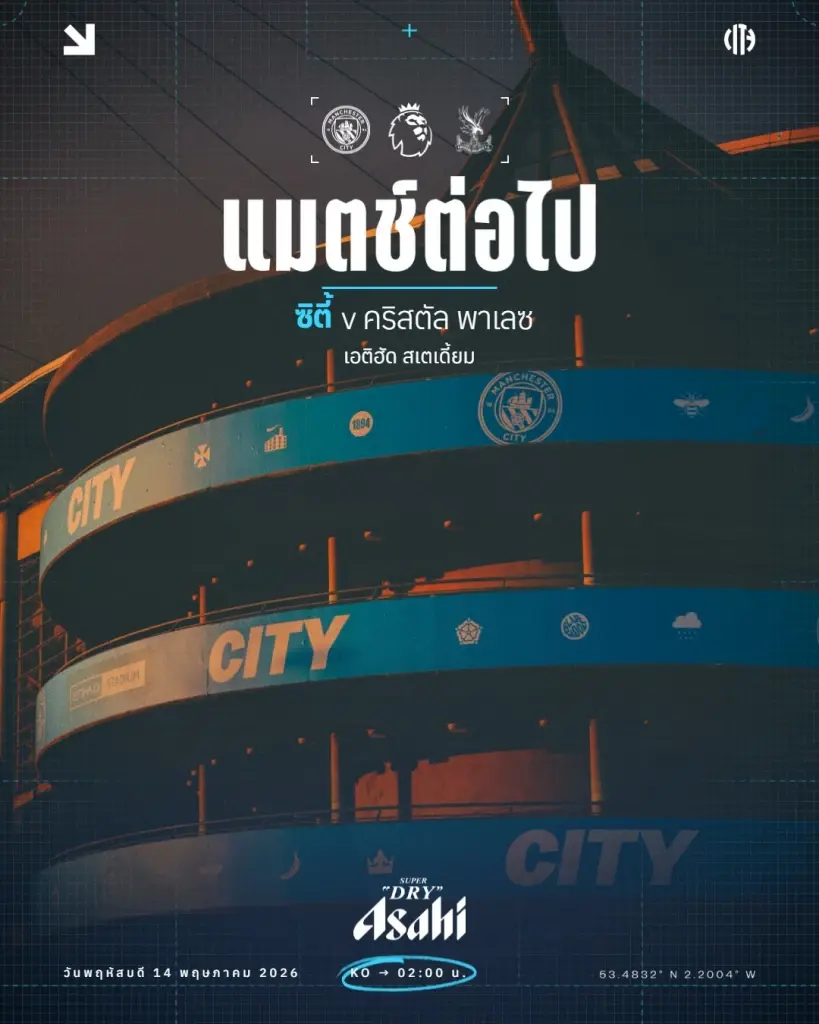 ถ่ายทอดสด ฟุตบอลพรีเมียร์ลีกคืนวันนี้ แมนฯซิตี้ พบ คริสตัล พาเลซ วิเคราะห์บอล สถิติเฮด ทู เฮด คาดการณ์ 11 ตัวจริง ลิงค์ดูบอลสด