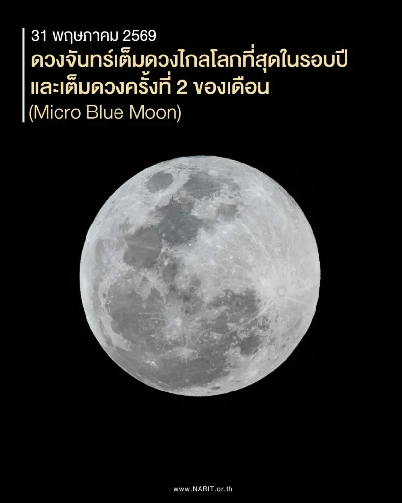 วันวิสาขบูชา 2569 คืนนี้เกิดปรากฏการณ์ “ไมโครบูลมูน Micro Blue Moon" 