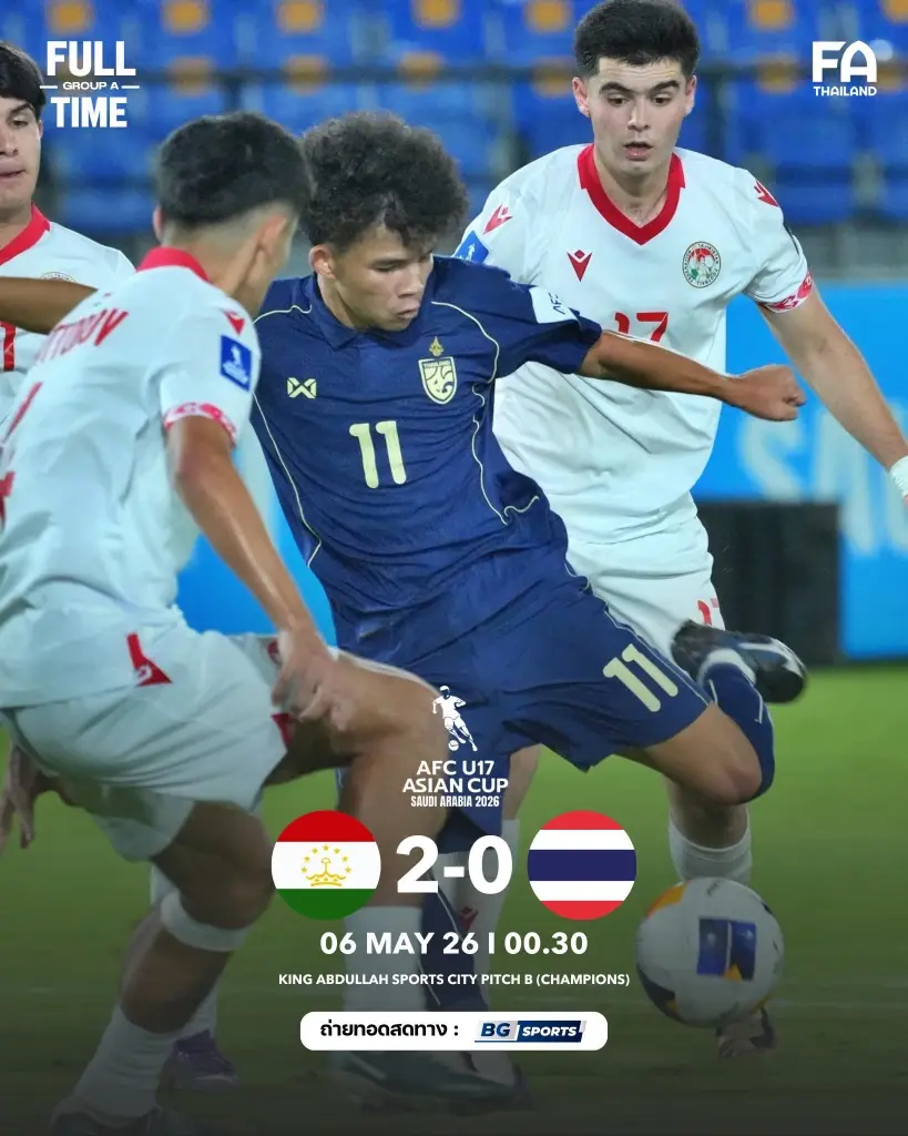 ถ่ายทอดสด ทีมชาติไทย U17 พบ ทาจิกิสถานU17 ดูบอลสด เช็กผลบอลศึกชิงแชมป์เอเชีย